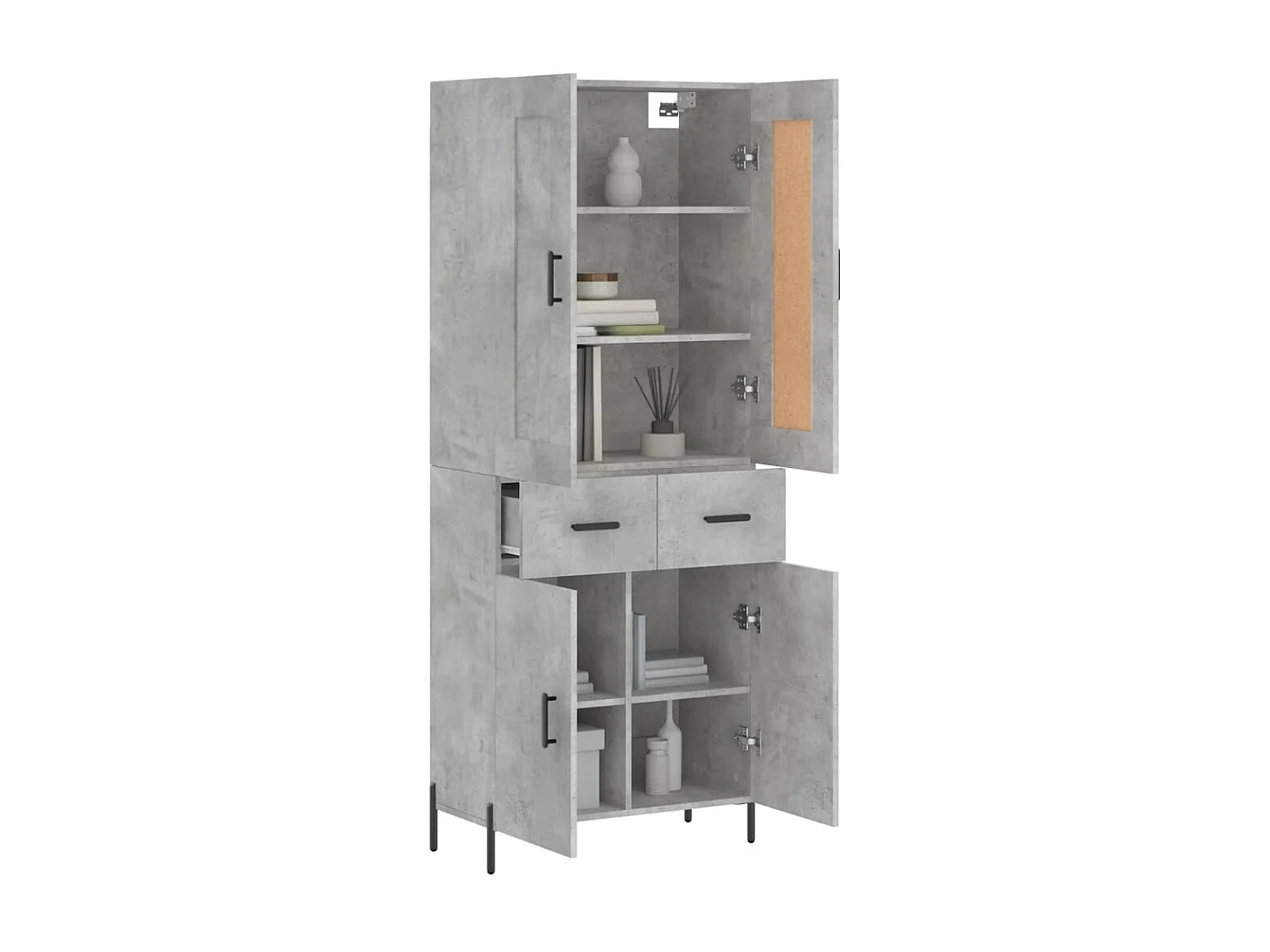 Highboard,Kommode Betongrau 69,5x34x180 cm Holzwerkstoff -gkd900429