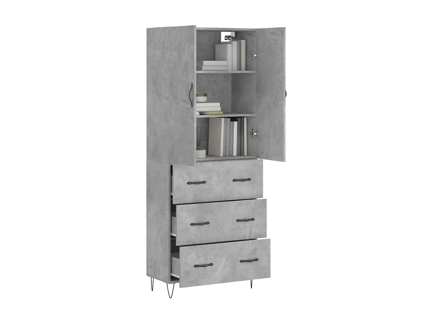 Aparador alto 69,5x34x180 cm derivados de madeira cinza cimento PT911447