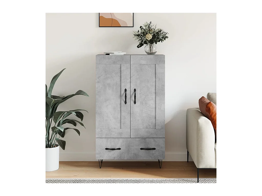 Buffet haut gris béton 69,5x31x115 cm bois d'ingénierie QWE31768