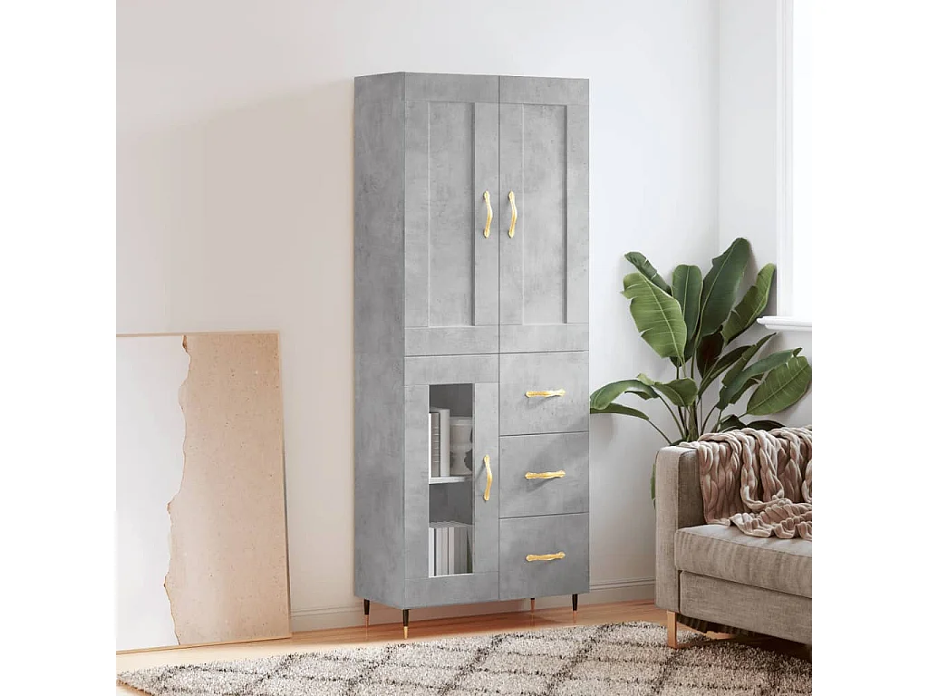 Aparador alto madera contrachapada gris hormigón 69,5x34x180 cm ES27423