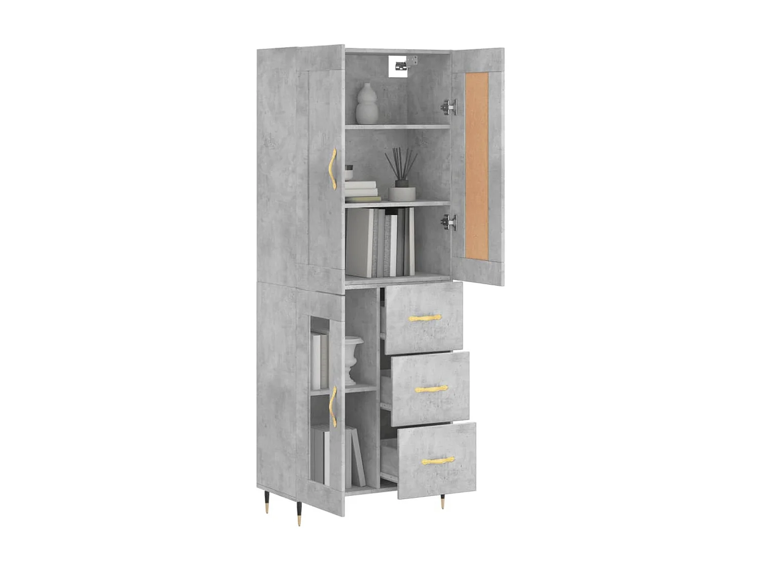 Aparador alto madera contrachapada gris hormigón 69,5x34x180 cm ES27423
