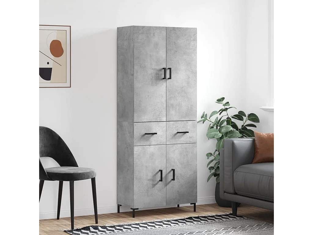 Buffet haut Gris béton 69,5x34x180 cm Bois d'ingénierie QWE20005