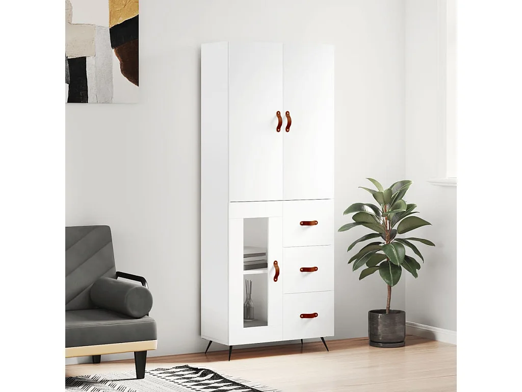 Aparador alto madera contrachapada blanco 69,5x34x180 cm ES32746