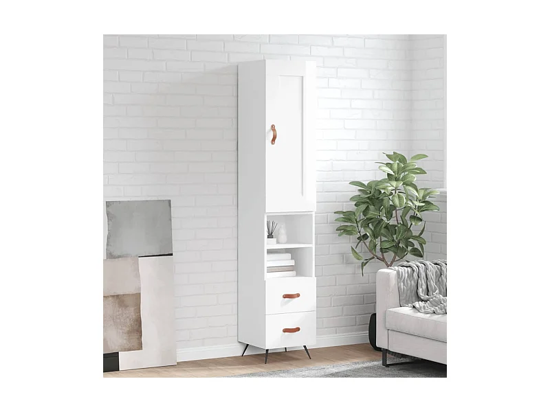 Buffet haut Blanc brillant 34,5x34x180 cm Bois d'ingénierie QWE59707