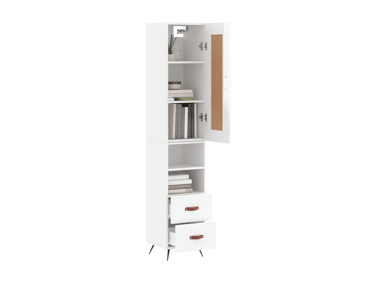 Buffet haut Blanc brillant 34,5x34x180 cm Bois d'ingénierie QWE59707