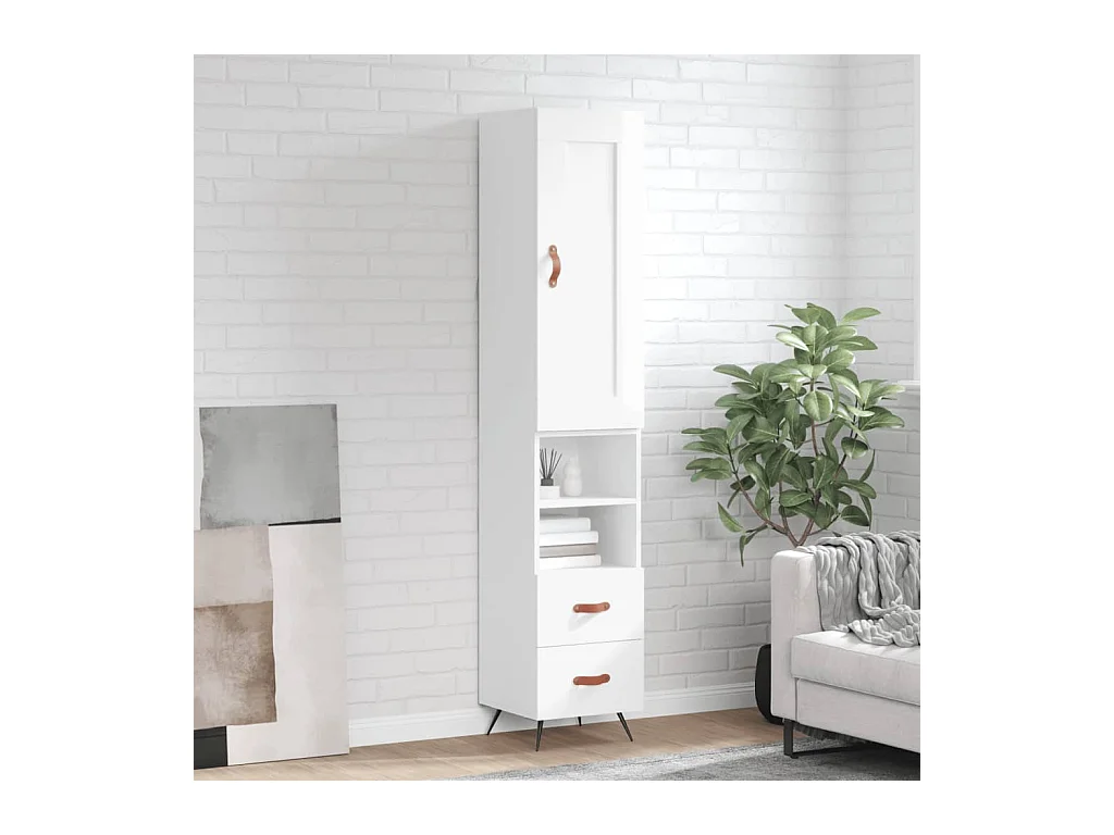 Buffet haut Blanc brillant 34,5x34x180 cm Bois d'ingénierie QWE59707