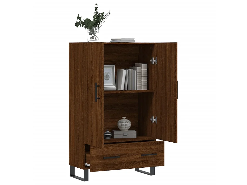 Buffet haut chêne marron 69,5x31x115 cm bois d'ingénierie QWE34948
