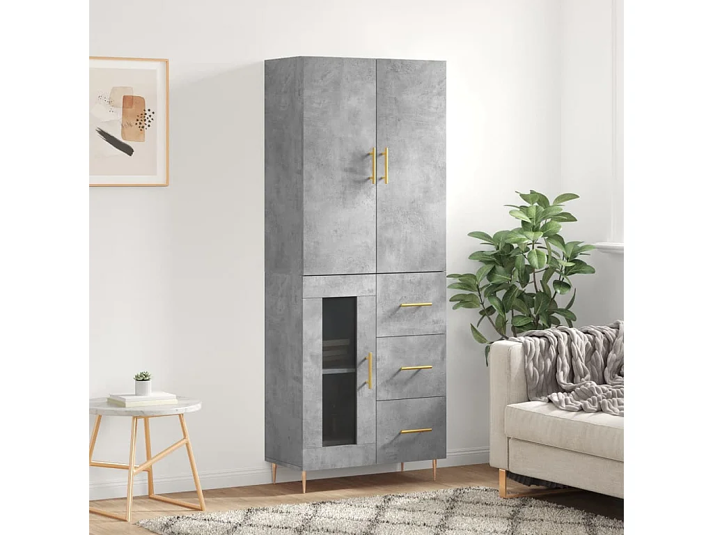 Highboard,Kommode Betongrau 69,5x34x180 cm Holzwerkstoff -gkd614264