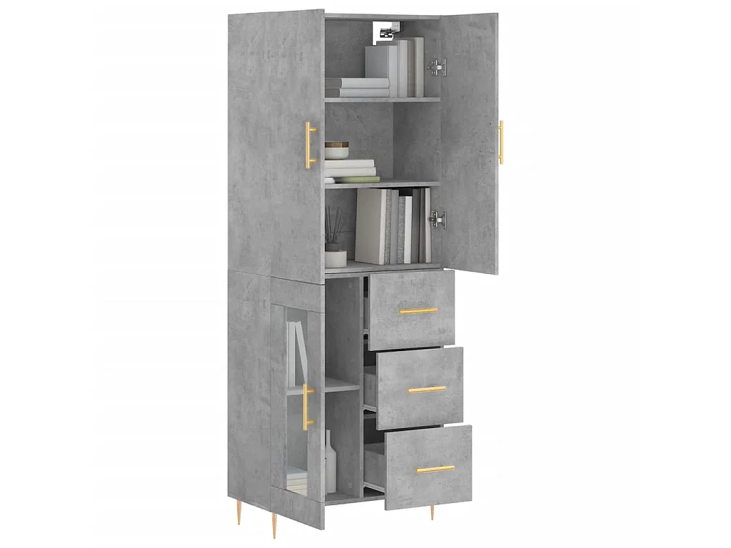 Highboard,Kommode Betongrau 69,5x34x180 cm Holzwerkstoff -gkd614264