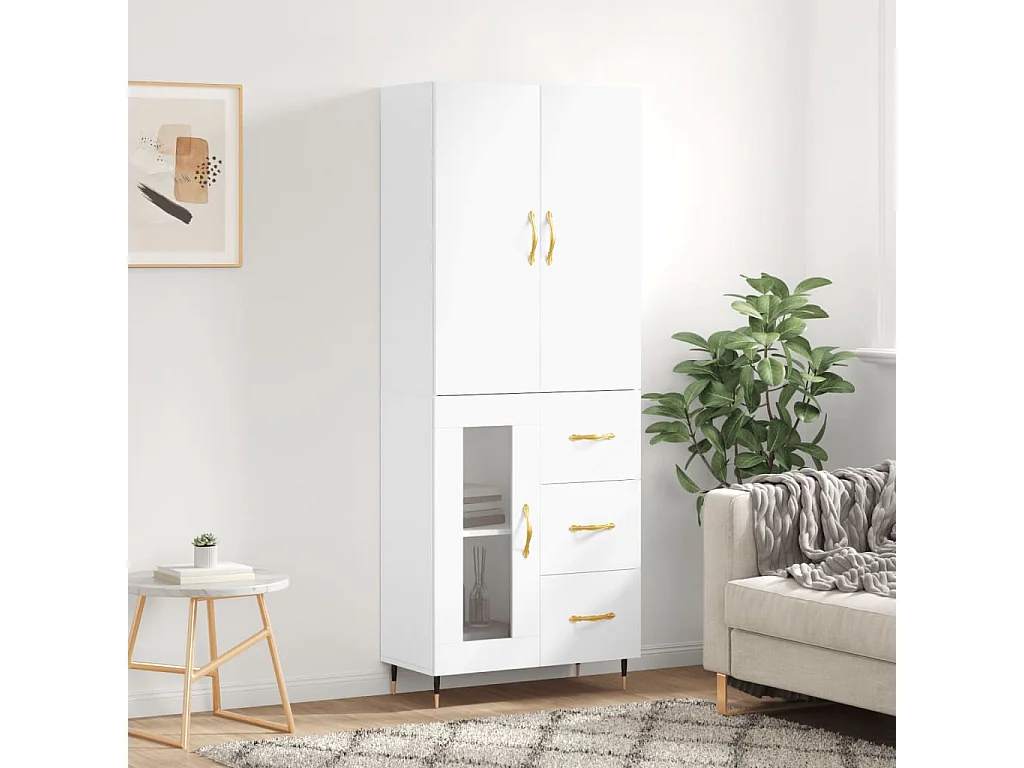 Buffet haut Blanc 69,5x34x180 cm Bois d'ingénierie QWE58405