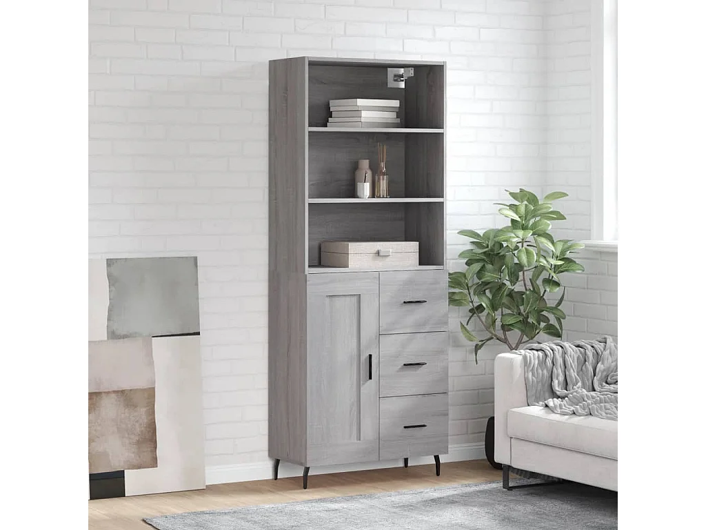 Highboard,Kommode Grau Sonoma 69,5x34x180 cm Holzwerkstoff -gkd750829