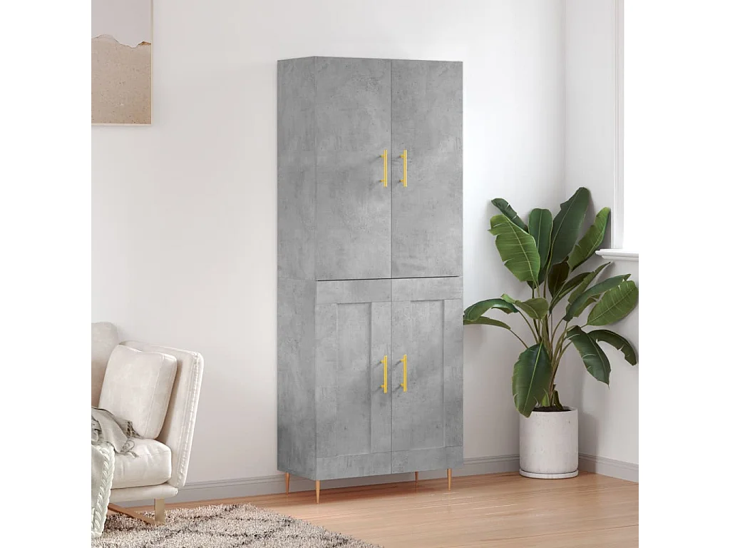Buffet haut Gris béton 69,5x34x180 cm Bois d'ingénierie QWE62214
