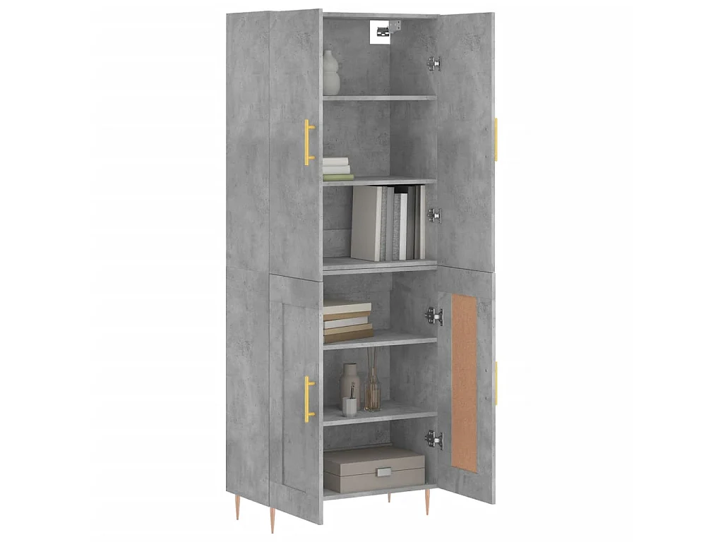 Buffet haut Gris béton 69,5x34x180 cm Bois d'ingénierie QWE62214