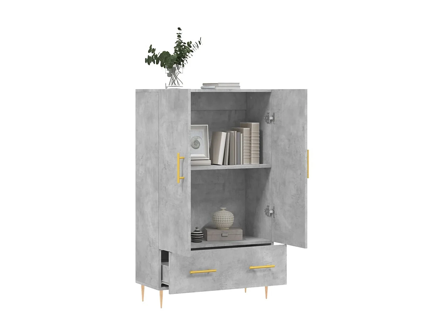 Buffet haut gris béton 69,5x31x115 cm bois d'ingénierie QWE84706