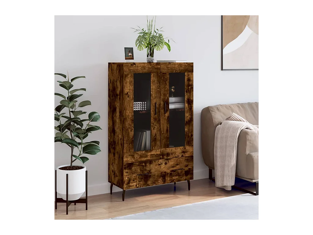 Buffet haut chêne fumé 69,5x31x115 cm bois d'ingénierie QWE58634