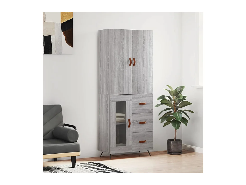 Aparador alto madera contrachapada gris sonoma 69,5x34x180 cm ES23608