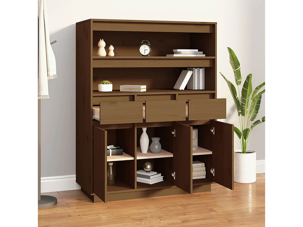 Hoge kast 89x40x116,5 cm massief grenenhout honingbruin NL881491