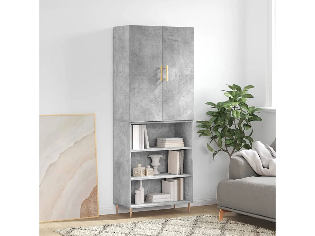 Buffet haut Gris béton 69,5x34x180 cm Bois d'ingénierie QWE72409
