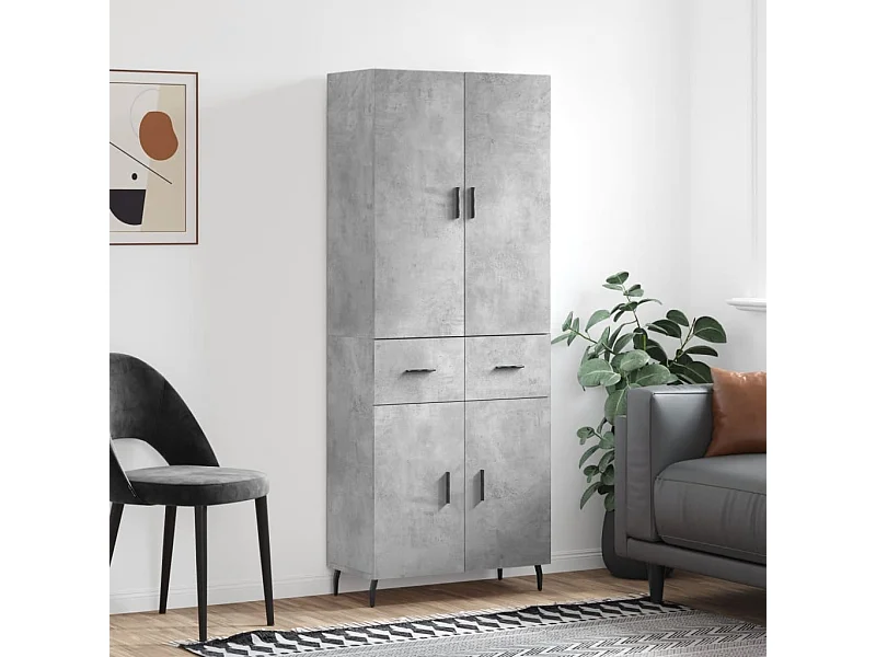 Hoge kast 69,5x34x180 cm bewerkt hout betongrijs NL242541
