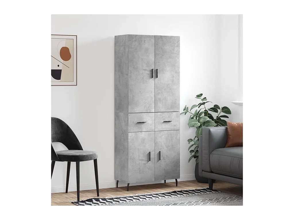 Hoge kast 69,5x34x180 cm bewerkt hout betongrijs NL242541