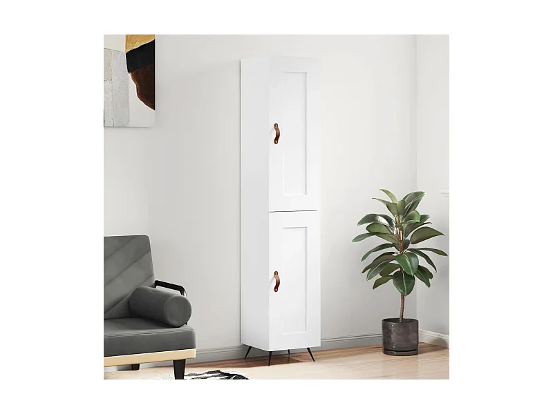 Buffet haut Blanc brillant 34,5x34x180 cm Bois d'ingénierie QWE72504