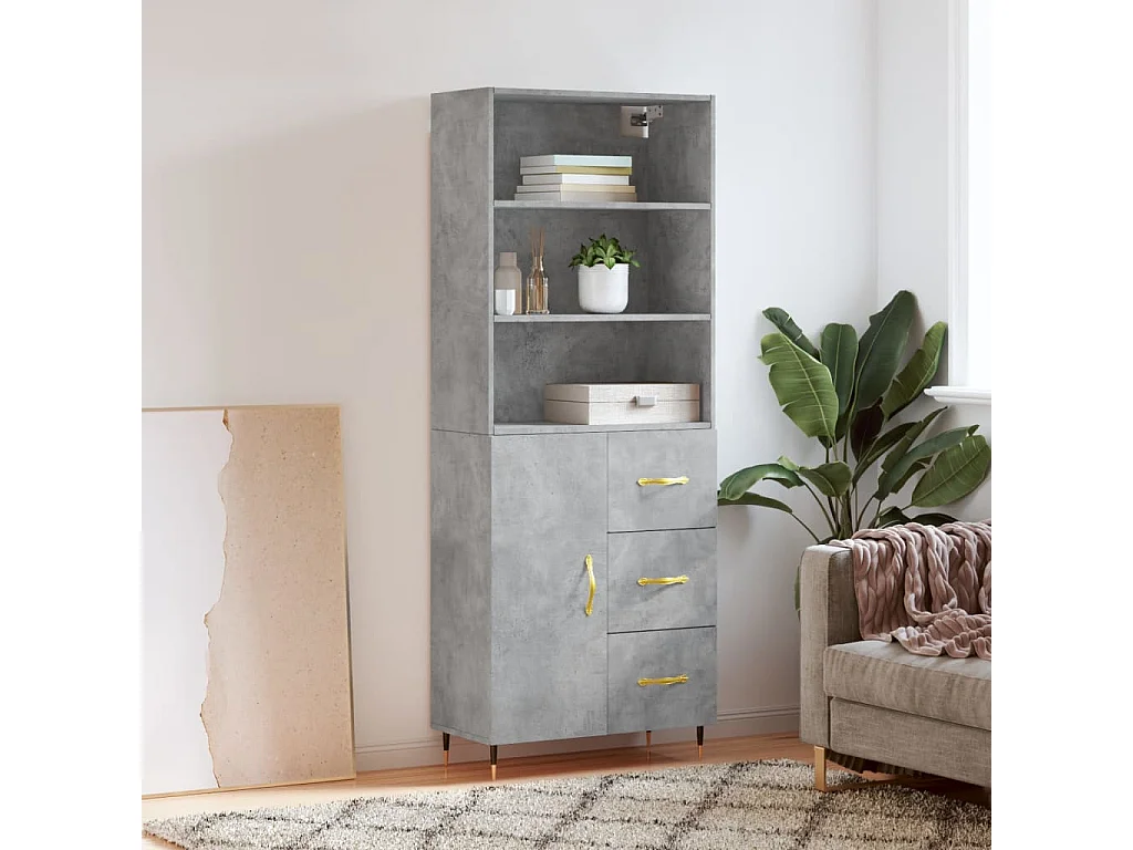 Buffet haut Gris béton 69,5x34x180 cm Bois d'ingénierie QWE25953