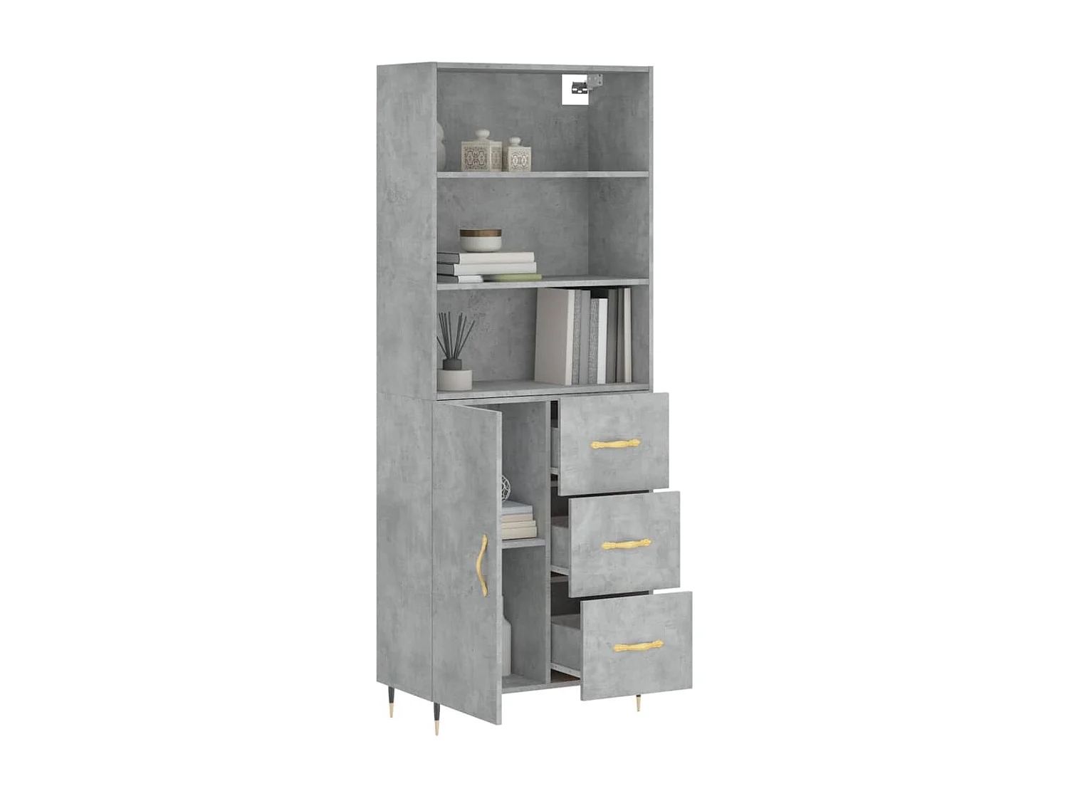 Buffet haut Gris béton 69,5x34x180 cm Bois d'ingénierie QWE25953