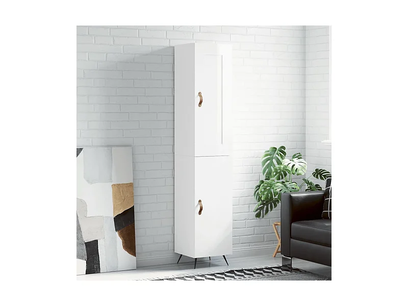 Hoge kast 34,5x34x180 cm bewerkt hout hoogglans wit NL603005