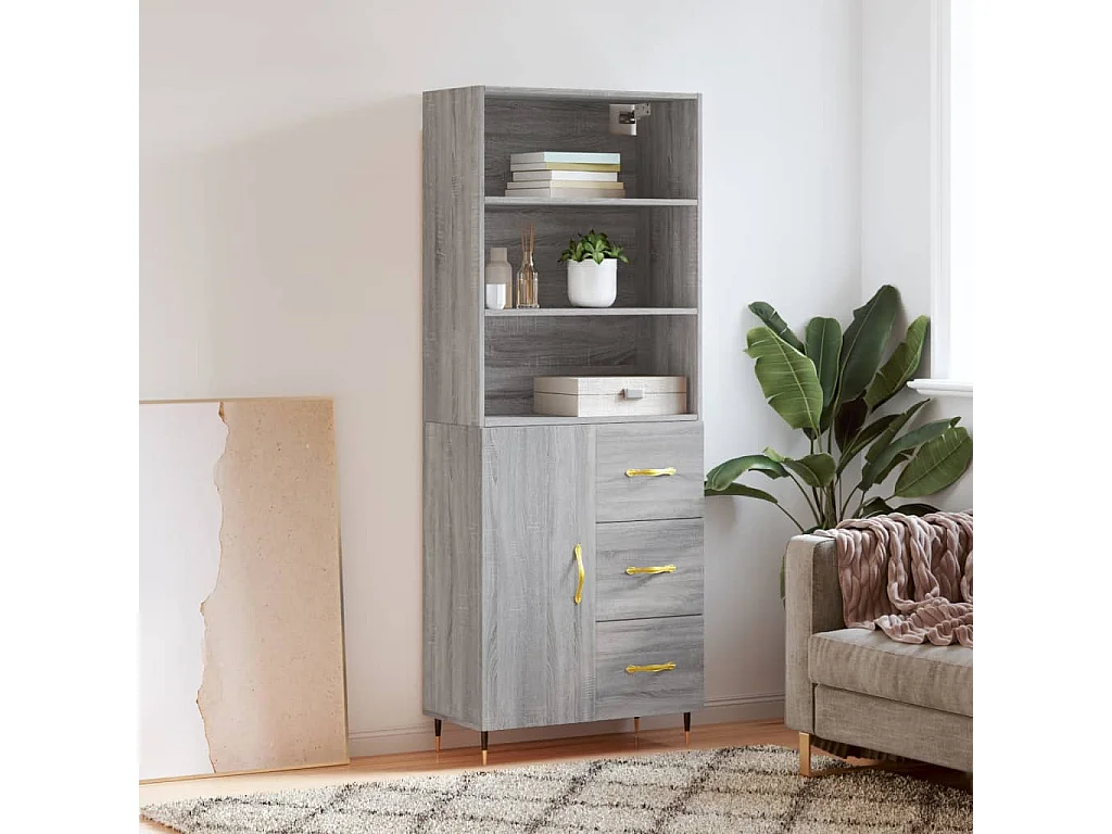 Buffet haut Sonoma gris 69,5x34x180 cm Bois d'ingénierie QWE33036