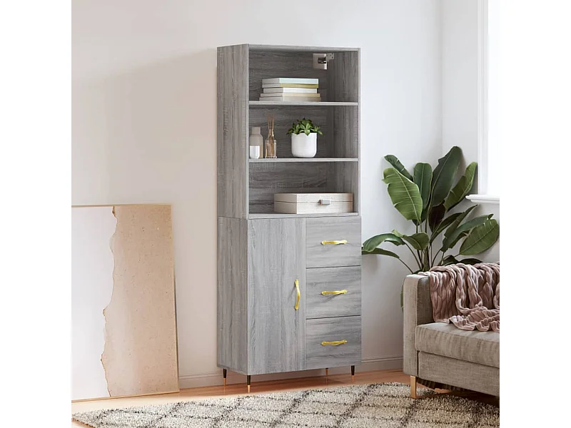 Buffet haut Sonoma gris 69,5x34x180 cm Bois d'ingénierie QWE33036