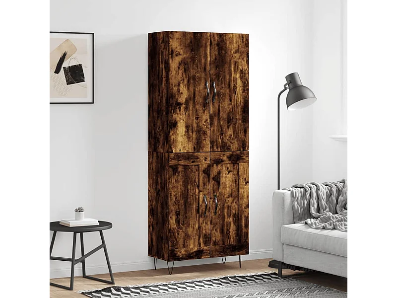 Hoge kast 69,5x34x180 cm bewerkt hout gerookt eikenkleurig NL20650