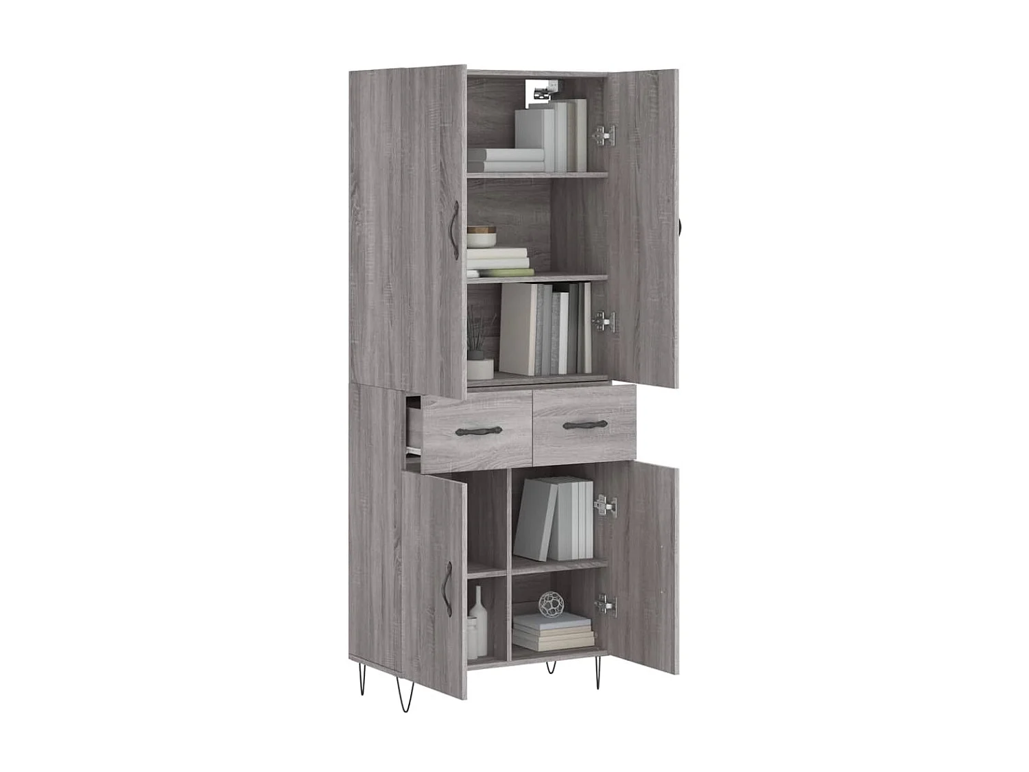 Aparador alto madera contrachapada gris sonoma 69,5x34x180 cm ES19464