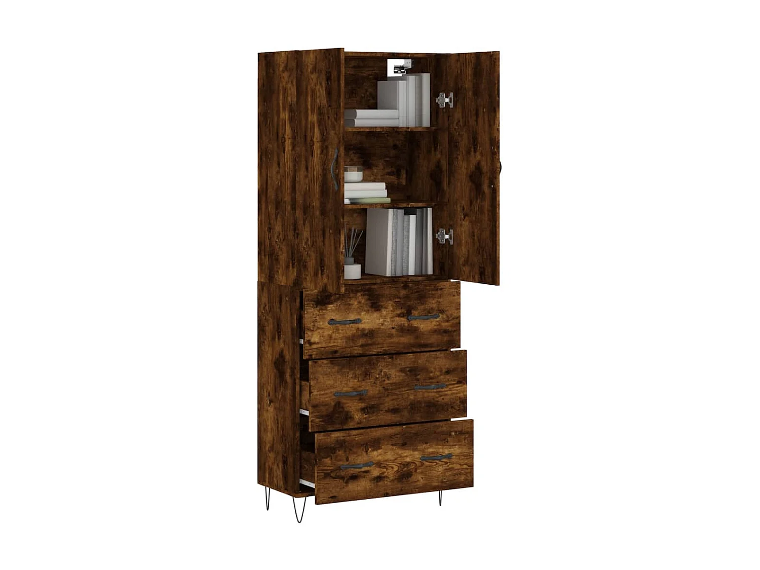 Buffet haut Chêne fumé 69,5x34x180 cm Bois d'ingénierie QWE48452