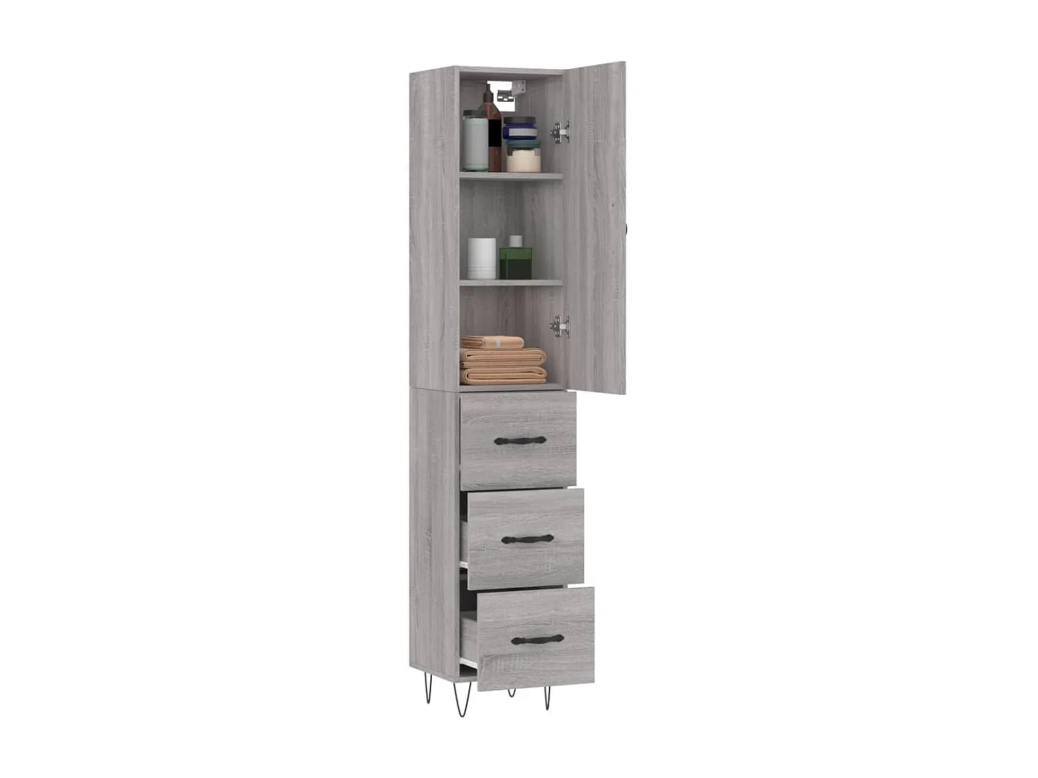 Aparador alto madera contrachapada gris Sonoma 34,5x34x180 cm ES53268