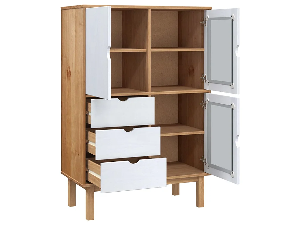Buffet haut OTTA Marron et blanc 85x43x125 cm Bois massif pin PEWV21756