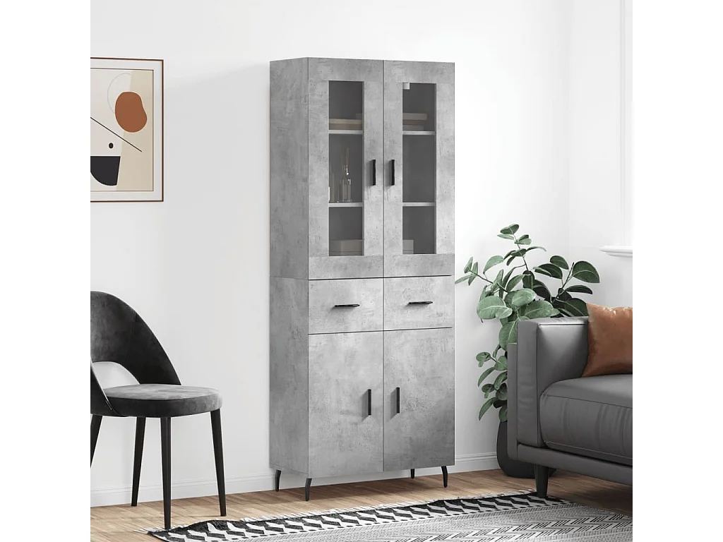 Buffet haut Gris béton 69,5x34x180 cm Bois d'ingénierie QWE89886