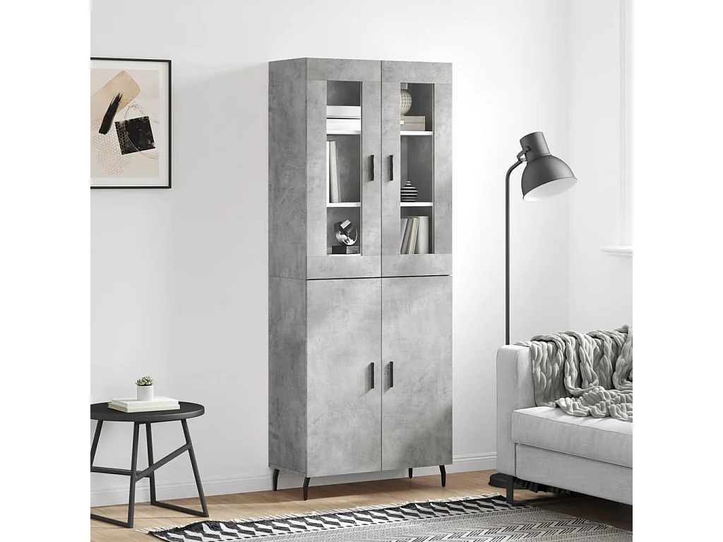 Buffet haut Gris béton 69,5x34x180 cm Bois d'ingénierie QWE82197