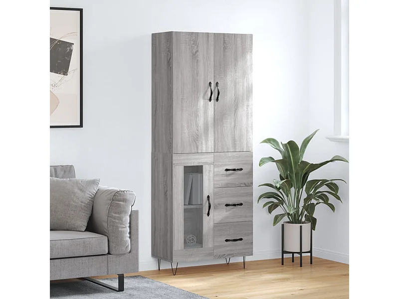 Highboard,Kommode Grau Sonoma 69,5x34x180 cm Holzwerkstoff -gkd373887