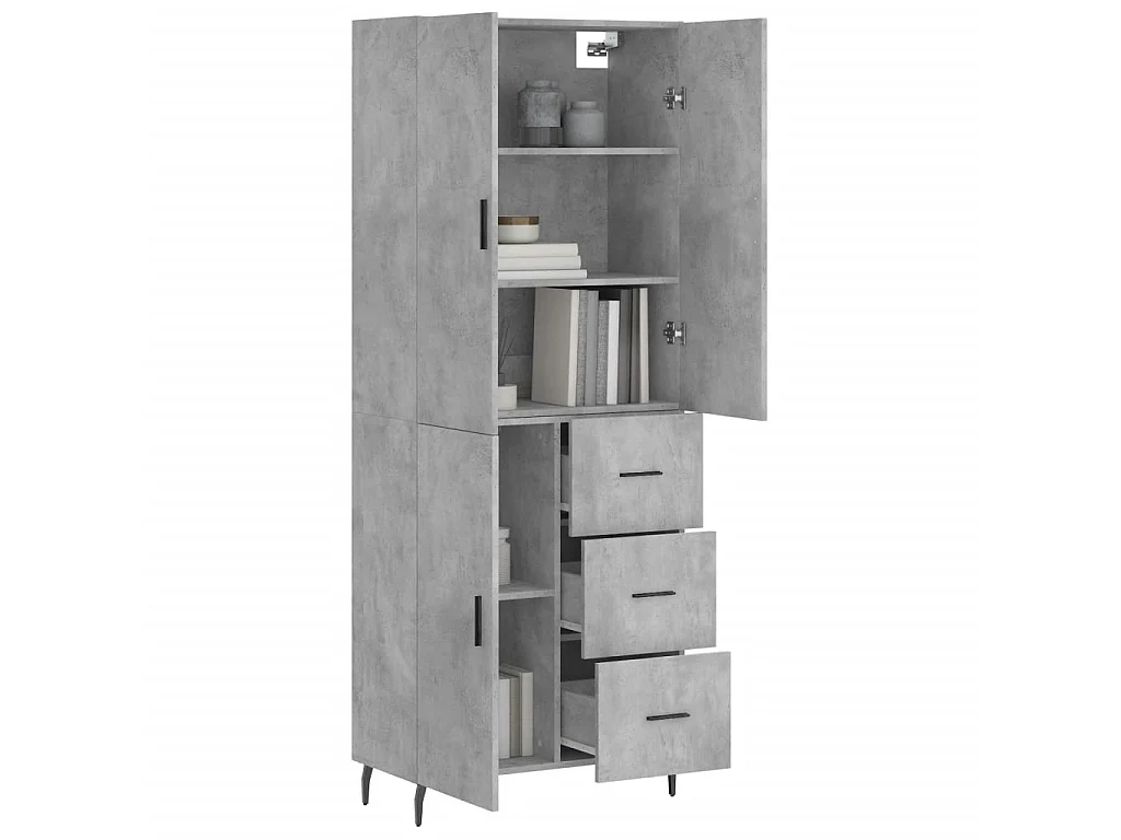 Aparador alto madera contrachapada gris hormigón 69,5x34x180 cm ES46396