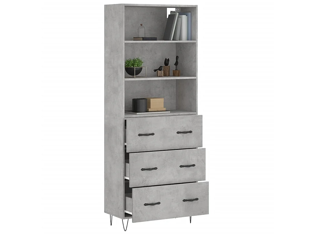 Buffet haut Gris béton 69,5x34x180 cm Bois d'ingénierie QWE24211