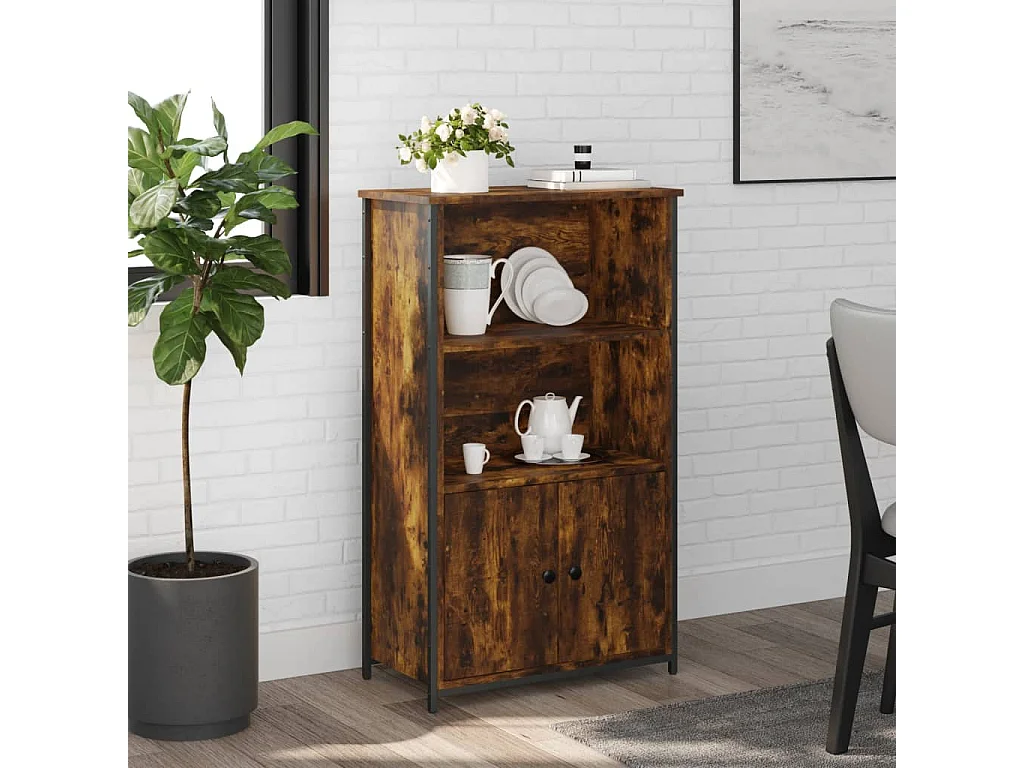 Buffet haut chêne fumé 62x32x103,5 cm bois d'ingénierie QWE92105