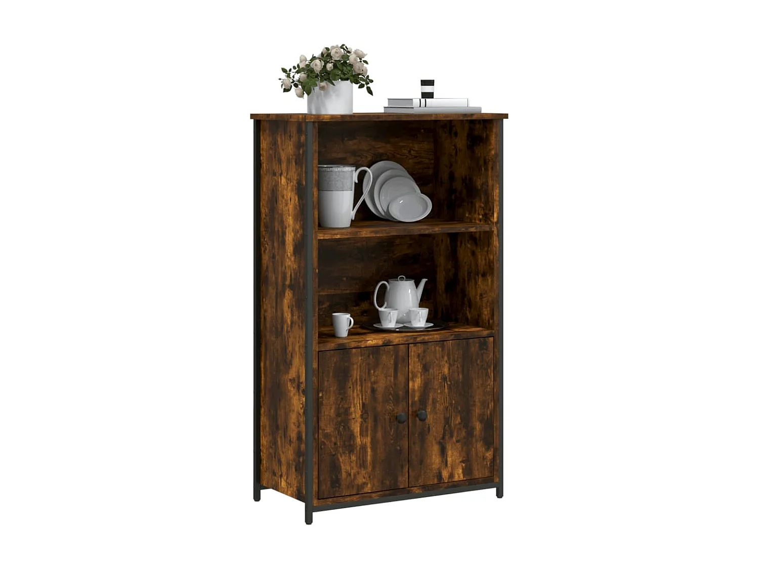 Buffet haut chêne fumé 62x32x103,5 cm bois d'ingénierie QWE92105