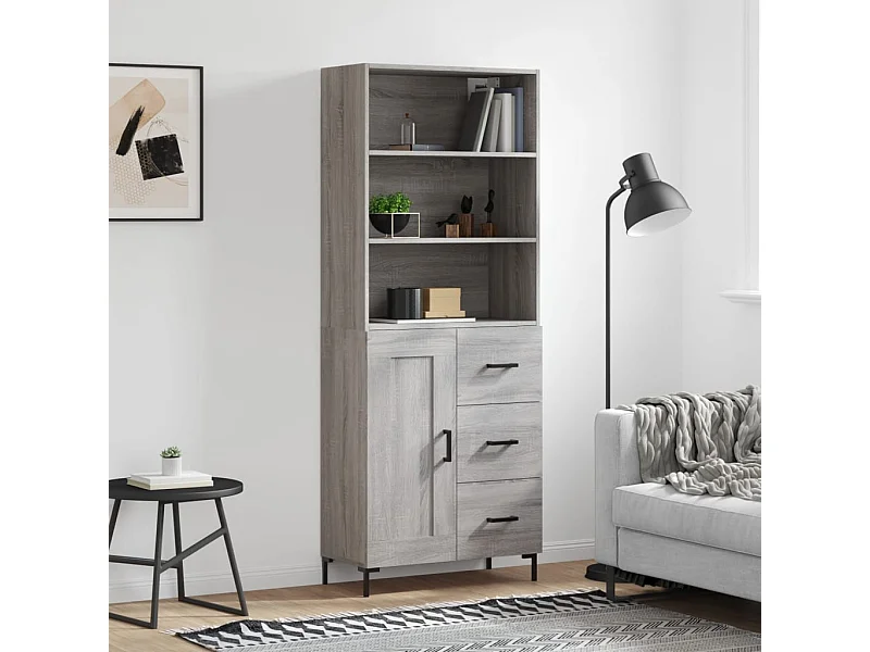 Buffet haut Sonoma gris 69,5x34x180 cm Bois d'ingénierie QWE78332