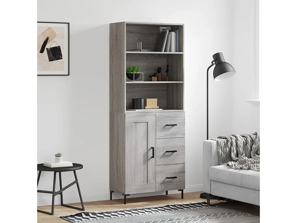 Buffet haut Sonoma gris 69,5x34x180 cm Bois d'ingénierie QWE78332