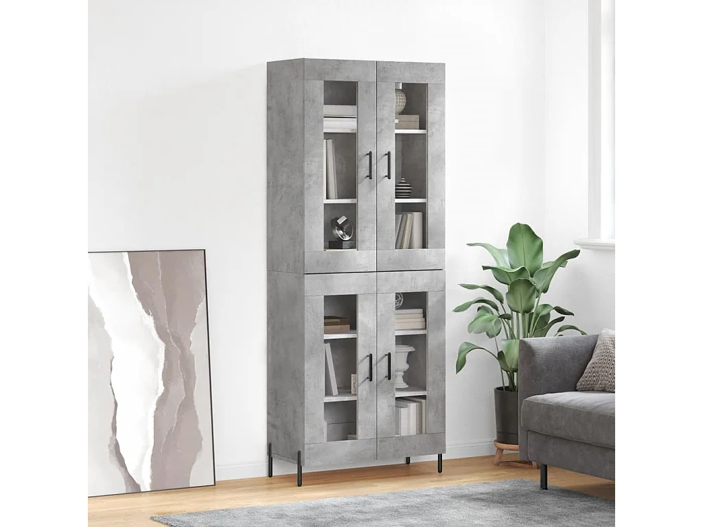 Aparador alto madera contrachapada gris hormigón 69,5x34x180 cm ES13498