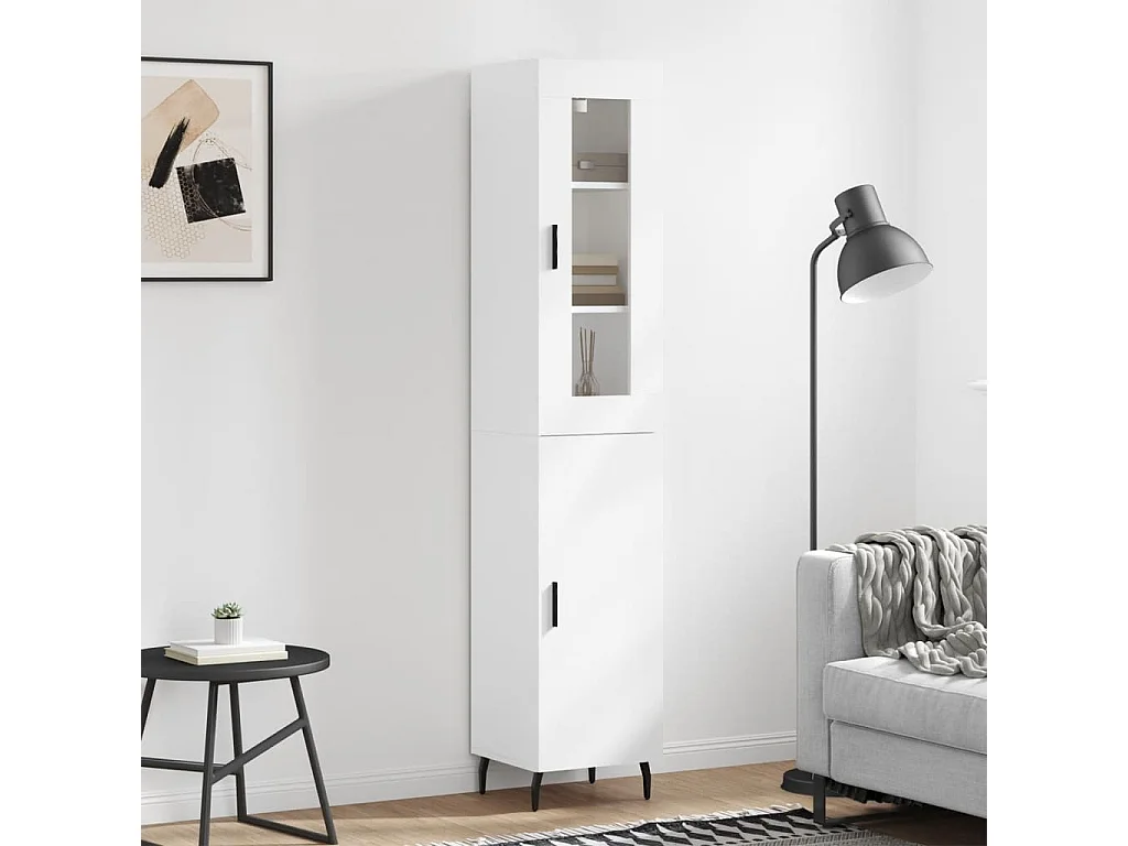 Buffet haut Blanc 34,5x34x180 cm Bois d'ingénierie QWE29058