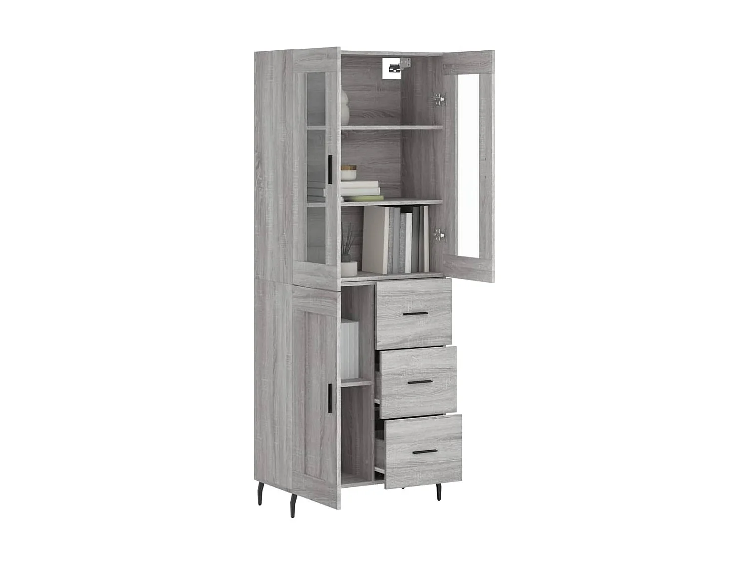 Aparador alto madera contrachapada gris sonoma 69,5x34x180 cm ES93165