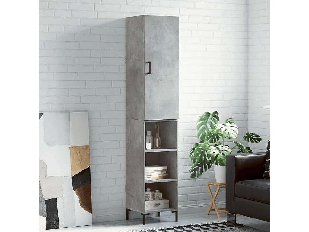 Buffet haut Gris béton 34,5x34x180 cm Bois d'ingénierie QWE38240