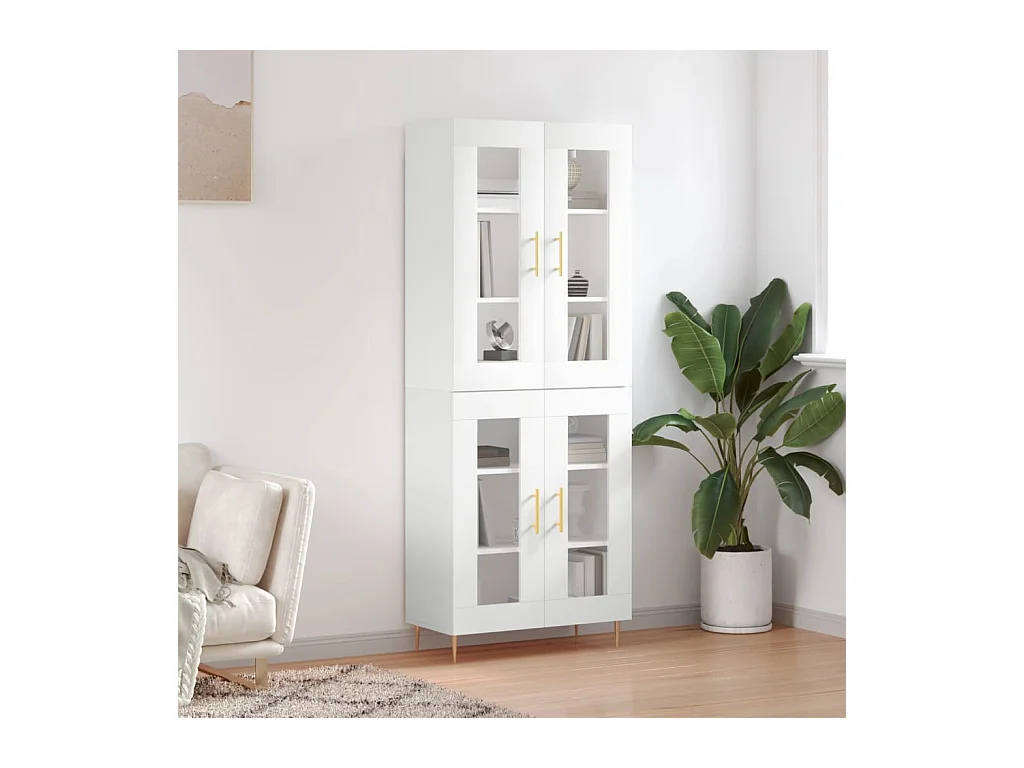 Buffet haut Blanc 69,5x34x180 cm Bois d'ingénierie QWE51324