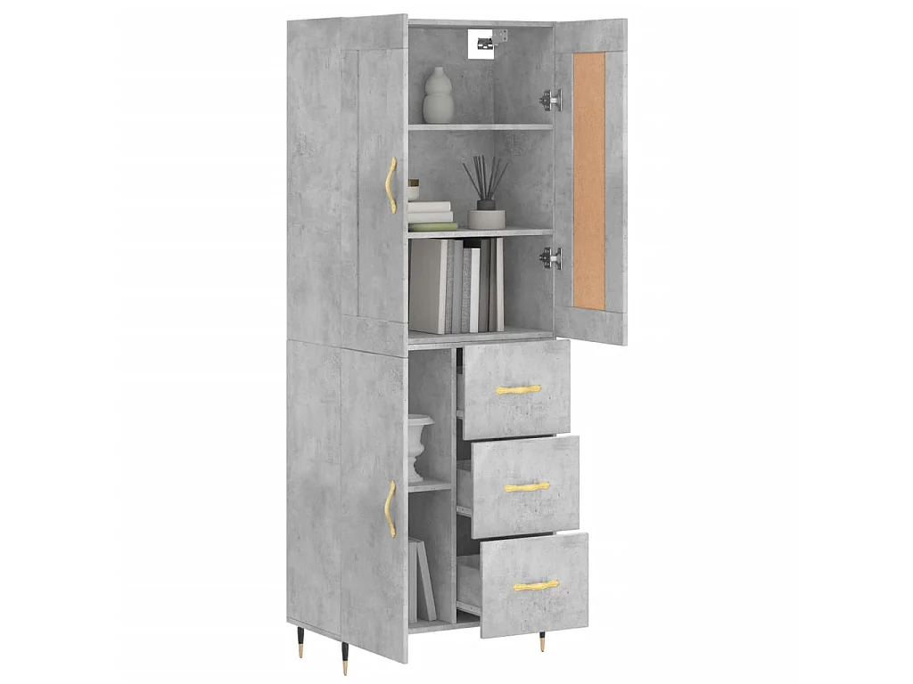 Buffet haut Gris béton 69,5x34x180 cm Bois d'ingénierie QWE13373